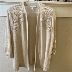 Chico's Beige Lace-Detail Cardigan